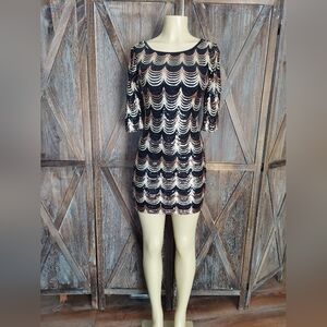Crystal Doll Sequin, Half Sleeve,  Stretchy Dress. Size S, Color Black and Gold